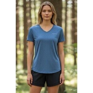 Merrell Women’s Heathered Blue Short Sleeve Athletic Shirt Size Small Stretch
